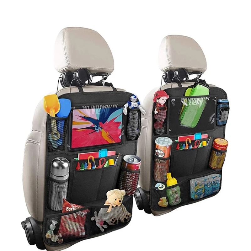 Toddler Tablet Accessories - Auto-Rücksitz-Organizer Multifunktionaler Oxford-Stoff Auto-Rücksitz-Aufbewahrungstasche mit Tablet-Halterung